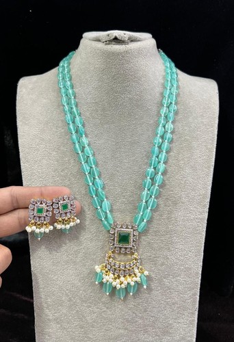 Alloy Gold-plated Green, Long Necklace Set with Drop Earrings for Women and Girl - Picture 2 of 6