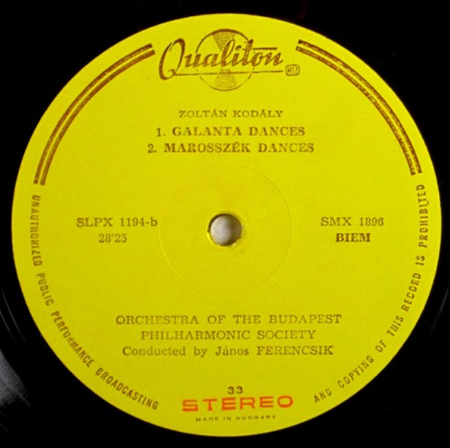 QUALITON STEREO Kodaly FERENCSIK Hary Janos Suite/Marosszek Dances SLPX-1184 - Imagen 2 de 3