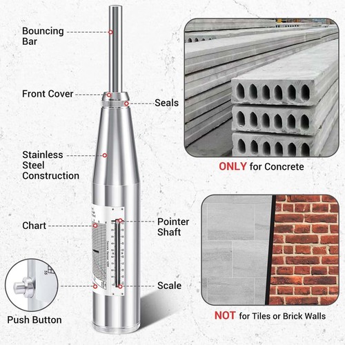 Concrete Rebound Hammer Schmidt Hammer 10-60 Mpa (1450-8702 psi) Portable - Picture 3 of 7