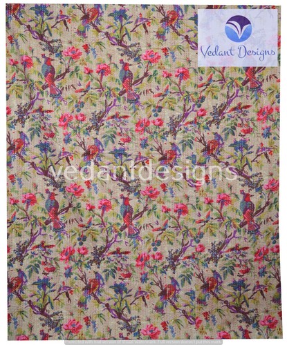 Beige Kantha Quilt Bird Print Gudri Handmade Twin Bedspreads Throw Ralli - Picture 5 of 5