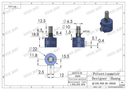 100 Ohm 3590S-2-101 L Potenziometro di precisione a filo rotante multigiro - Foto 4 di 4