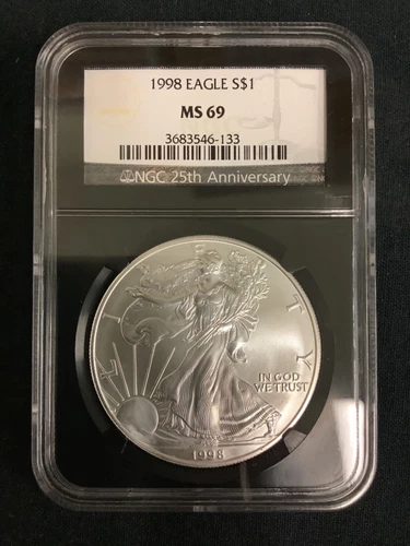 1998 $1 American Silver Eagle Dollar NGC MS69 GORGEOUS CARTWHEEL LUSTER!!