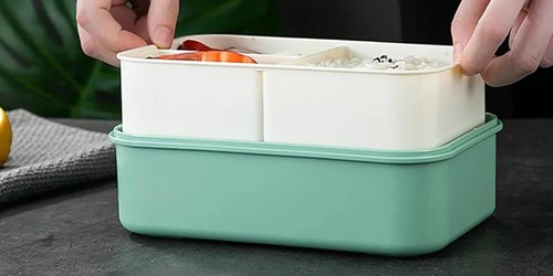 Bento Lunchbox 1400ml Adults Kids Sandwich Box Spoon Fork 3 Compartments Blue - Picture 7 of 7
