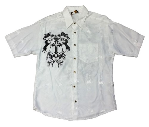 Men's Western Shirt Horses and Cross Design Short Sleeve - Picture 2 of 16