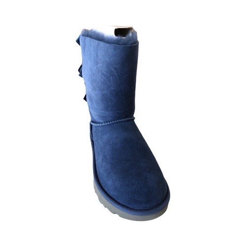 UGG Women's Dark Denim Blue Bailey Bow II Short Sheepskin Boots 1016225 - Picture 8 of 10