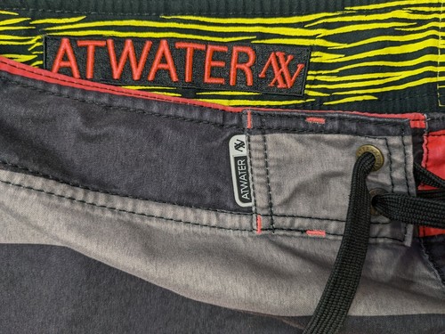 ATWATER Board Shorts Mens 36 Swim Trunks Unlined Boardshort Red Black Striped - Picture 2 of 9