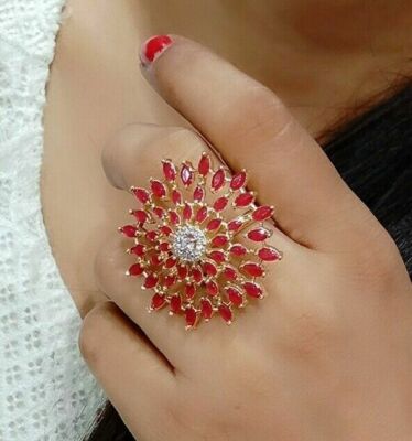Details about Ring Cocktail India Heart Love Red Stone Cut Charm Jewelry American Diamond Lady Details about Ring Cocktail India Heart Love Red Stone Cut Charm Jewelry American Diamond Lady