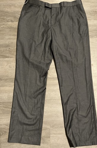 J Ferrar Dress Pants Men's 36x30 Sharkskin Gray Flat Front Stretch Slim NWT - Picture 2 of 2