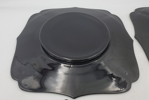 4 "New Martinsville" Black Amethyst Salad Lunch Plates Glass Fancy Square Vtg - Picture 8 of 13