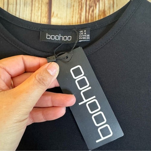 Boohoo Women’s Long Sleeve Crew Neck Black Oversized T-Shirt Dress Size 4 - Picture 9 of 11