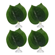 4pcs Betta Fish Leaf Pad with Suction Cup Fish Hammock Decor Green 3.15"x2.76"