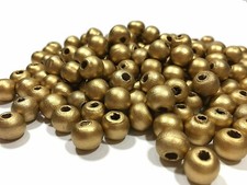 50 Gold Wood Beads Metallic 10mm Round Bulk Lot Jewelry Making Supplies Set