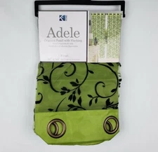 Kashi Home Adele Sage Organza Panel with Flocking and Grommets 54" by 84"