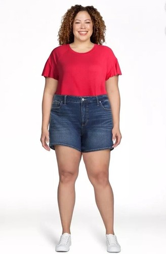 24W Terra & Sky Women's Plus High Rise A-Line Short Denim Stretch Waist Shorts - Picture 7 of 8
