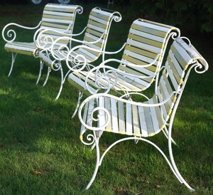 vintage woodard ionian 6 psc cast iron white vinyl strap patio