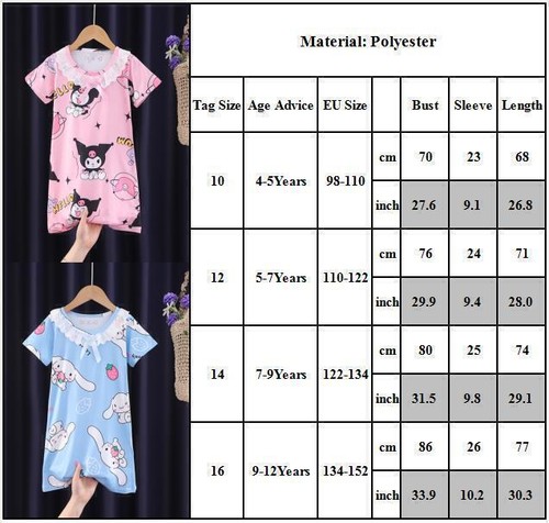 Kids Girl Nightdress Nightie Dress Kuromi Melody Cinnamoroll Pyjamas Nightwear- - Picture 2 of 10
