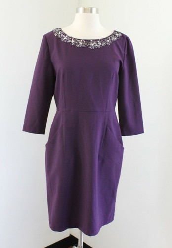 Alex Evenings Purple Beaded Sequin Accent Cocktail Party Dress Size 8P Evening