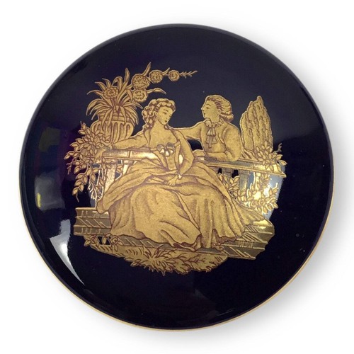 Juego de caja de baratijas y espejos Limoges azul cobalto oro 22K cortejo - Imagen 15 de 17