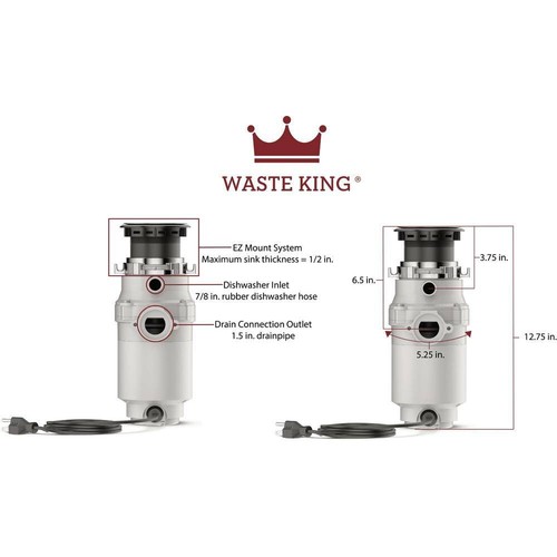 Waste King Legend Series 1/3 HP Continuous Feed Garbage Disposal 1900 RPM 115V - Picture 9 of 9