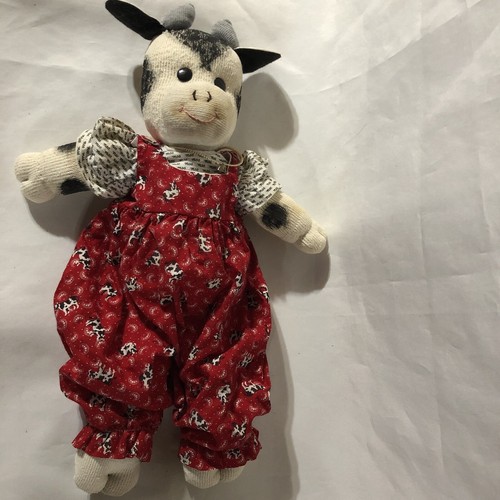Handcrafted Cow Knit Plush Cute! White & Black With Hand-sewn 2-pc Red Outfit - Picture 3 of 6