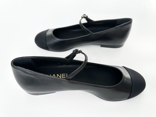 2024 CHANEL CC LOGO SCHWARZ LEDER MARYJANE BALLERINAS SCHUHE PERLEN SCHNALLE 37 - Bild 16 von 21