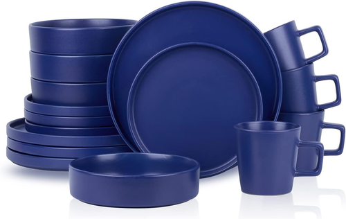Juego de vajilla, platos y cuencos de gres moderno Cleo de 16 piezas, juego de platos Se - Imagen 11 de 12