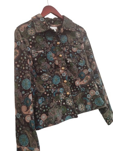 Vintage Charter Club Boho Paisley Corduroy Crop Button Up Jacket Coat Small - Picture 2 of 6