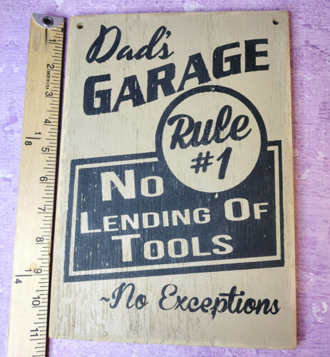 Man Cave Dads Garage Schild Werkzeuge Regeln 8x11 rustikal Holz Herren Vatertag Geschenk - Bild 2 von 3