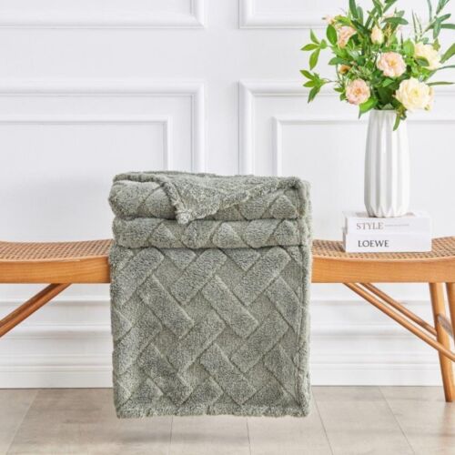 Teddy Fleece Throw Extra Large Sherpa Warm Jacquard Embossed Blanket Double King - Picture 67 of 192