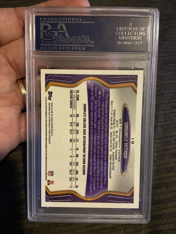 2013 Topps Chrome #19 Cordarrelle Patterson “catching” PSA 10 Rookie Card Pop 20 - Image 2 of 2