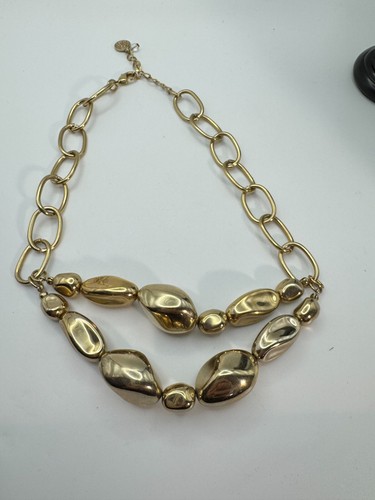 Dana Buchman Signed Gold-tone Nugget Beads Double Statement Necklace Signed - Picture 2 of 7