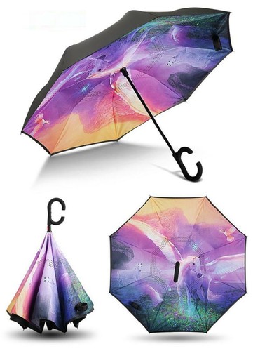 C-Handle Inverted Reverse Umbrella Flower/Solid/Animal/City/Unicorn/Flamingo/Pet - Picture 170 of 230