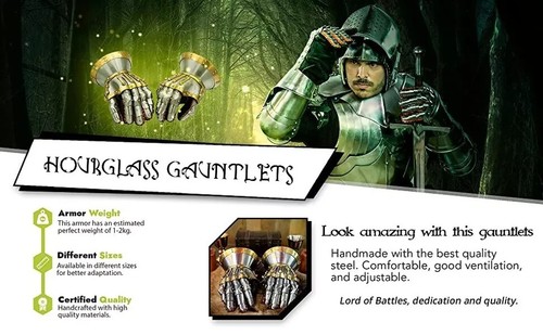 Guantes de Acero Medieval Renacimiento Guanteletes Adjuntar Cuero Príncipe Calibre 16 Par - Imagen 8 de 11