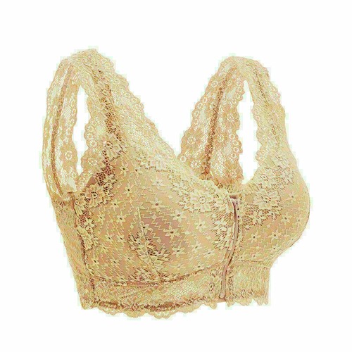 Damen Sexy Front Reißverschluss Öffnung Spitze Vollschale BH Push Up Raffung Kabellos - Bild 11 von 11