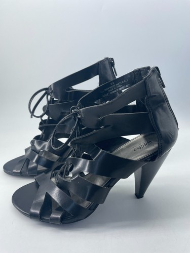 Mossimo Black Cagey Edgy Heels Lace Up & Zipper Heel Size 6.5 VGC