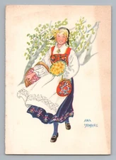 1961 Aina Stenberg Blue Dress Woman Vintage Postcard