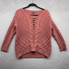 Express Womens Sweater Pink Cable Knit Long Sleeve Scoop Cross Strap Size XS