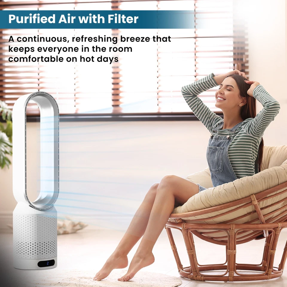 Bladeless tower fan with air purifier and remote control (Gold) - Image 2 of 4