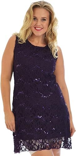 Women Flapper Lace Lined Sequin Dress Ladies Round Neck Evening Party Midi Dress - Picture 20 of 26