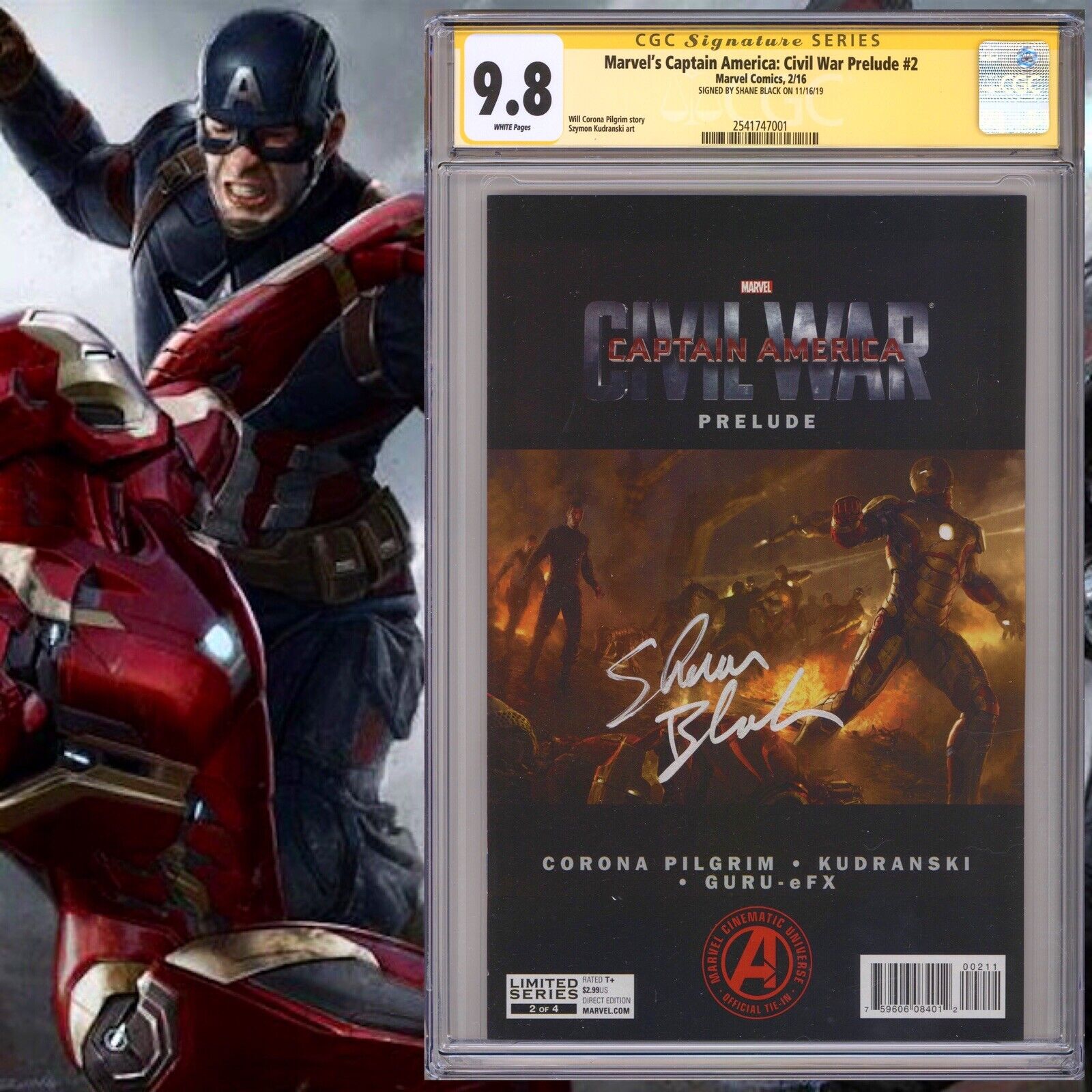 CGC SS 9.8 Captain America Civil War Prelude #2 signed by Shane Black Iron Man 3