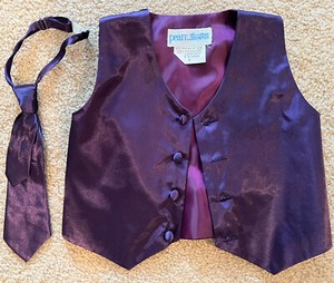 Boy Size 12-18 Mth Purple Tuxedo Vest & Tie Formal Wedding Ringbearer Suit Vest