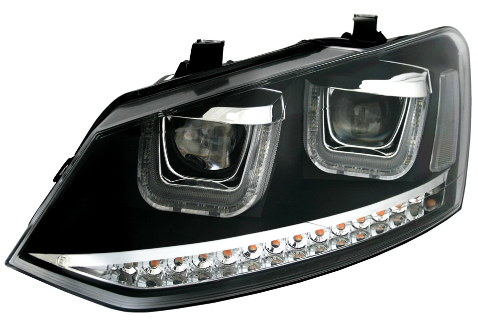 Scheinwerfer Set LED Blinker für VW Polo 6R U-Tube Tagfahrlicht Optik Schwarz - Bild 4 von 4