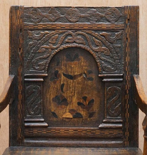 17th Century Charles I English Oak Wainscot Armchair Primate Design Hand Carved - Picture 4 of 12