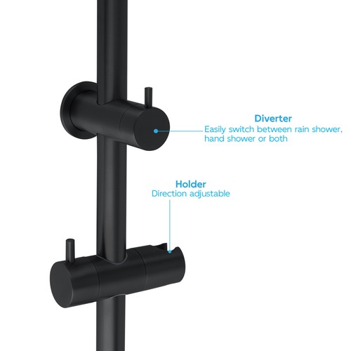WELS Matte Black Bathroom Shower Head Set Mixer Hot Cold Twin Tap Valve Rail Arm - Picture 42 of 116