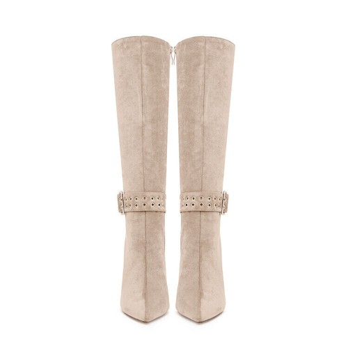 Womens Fashion Faux Suede Pointy Toe Zipper High Heel Knee High Boots Shoes - Picture 11 of 16