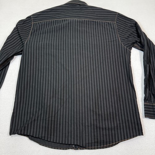 Johnston & Murphy Shirt Mens XL Black Stripe Snap Western Slim Fit 100% Cotton - Picture 8 of 10