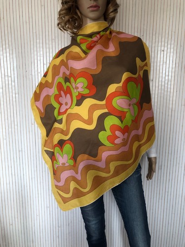 Foulard carré de soie Vintage Seventies Roulotté à la main Cadeau Femme FO351 - Imagen 6 de 12