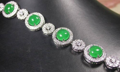 Gold Plate ICY Green JADE Cabochon Bangle Bracelet Diamond (Imitation) 279982 US - Picture 4 of 8