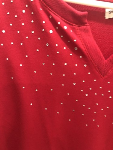 Studio Works Size 1X (SEE MEASUREMENTS) Red With Sequins Long Sleeve Sweatshirt - Picture 2 of 7
