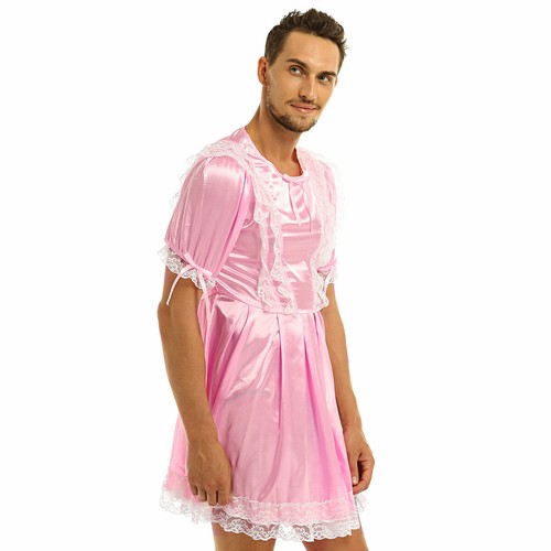 French Maid Costume Mens Cosplay Satin Dress Outfit Crossdressing Waiter Uniform - Bild 61 von 91